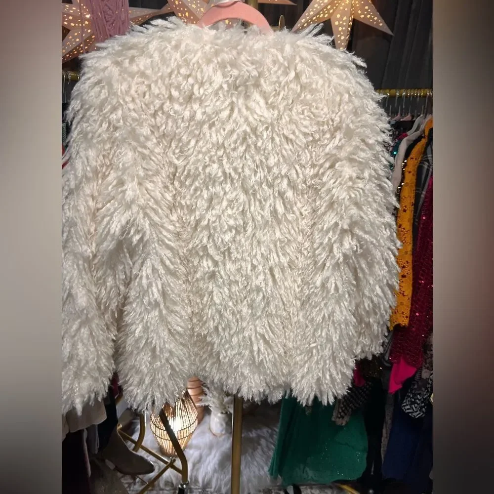 Anthropologie Pilcro Shaggy Faux Fur Cardigan Sweater in Ivory NWOT - Picture 7 of 8